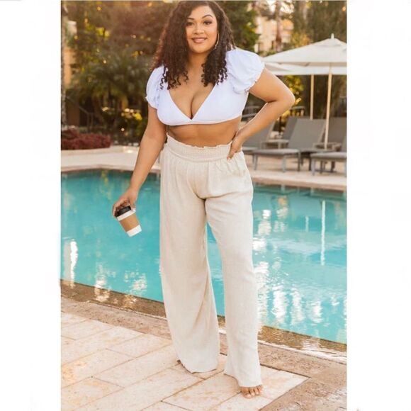 Pink Lily Beach Pants in Taupe - Picture 1 of 6